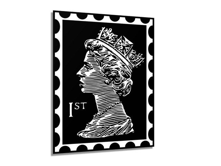 20in h x 10in w Queen Elizabeth British Stamp Art (various colors)
