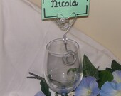 25 Place - Name Card Holders ( Whimsical Silver Wire Heart  And  Pearl Glass  Holder )