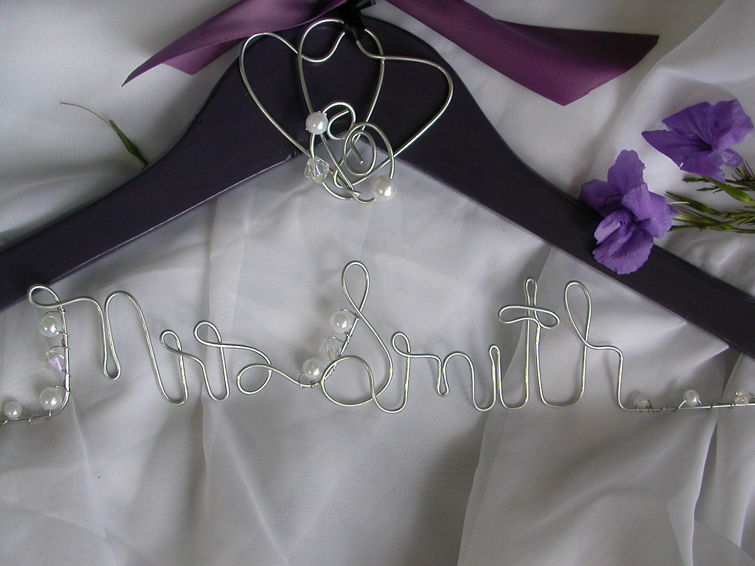 Personalized Bridal hanger "PURPLE PEACOCK " Wire name hanger,Last name hanger,Wedding dress hanger,Custom hanger,Bride coat hanger