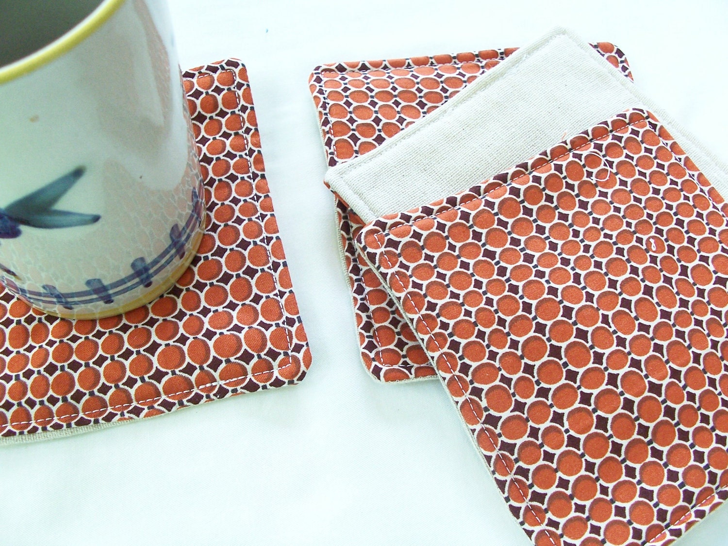 Fall Coasters Fabric Reversible Pumpkins in a Line set of 4