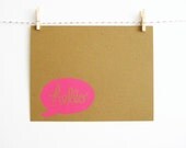 Neon Pink Hello Flat Notecards -  Set of 4 on Kraft Paper