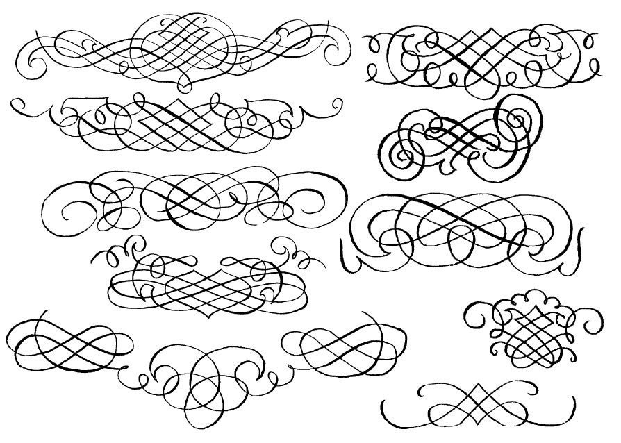 Calligraphy Flourishes - Set of 10 Digital Scrapbooking Embellishments