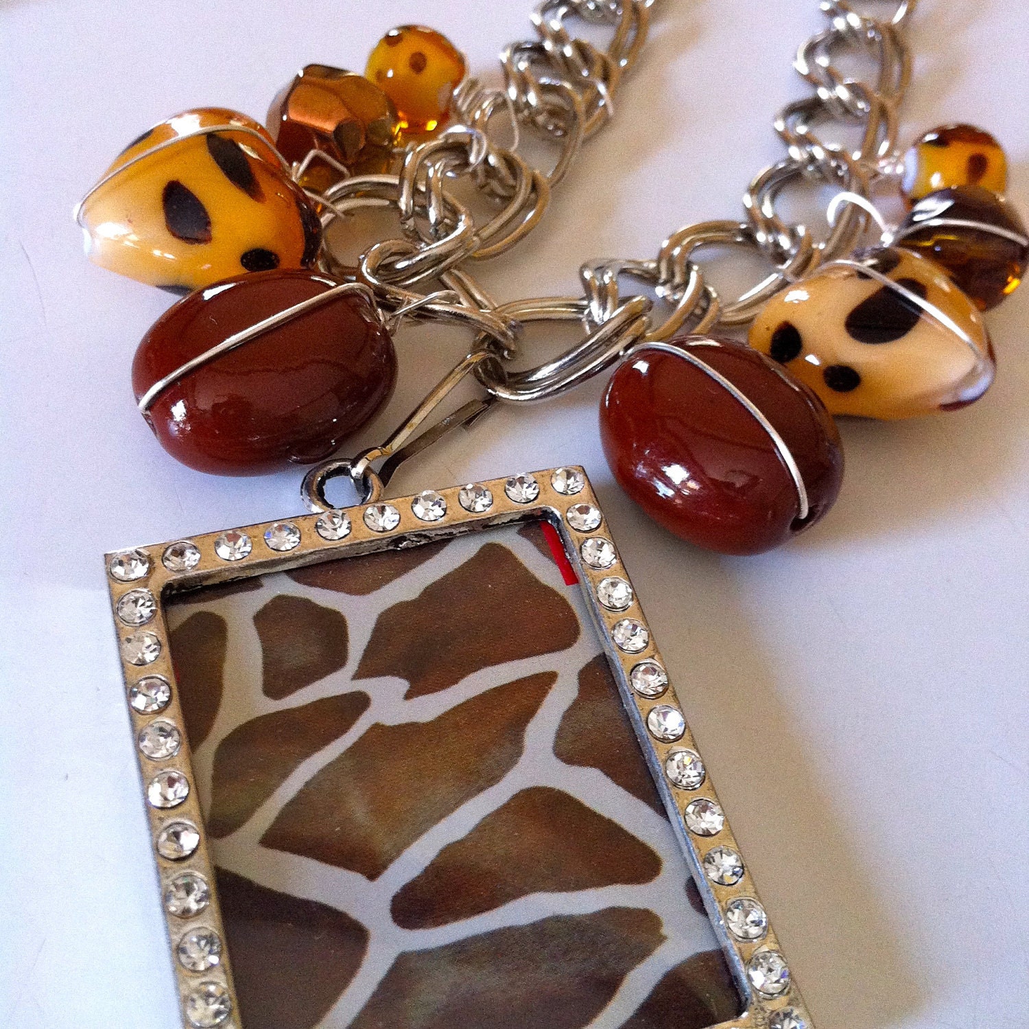 Shades of Brown Animal Giraffe Leopard Print Charm Necklace