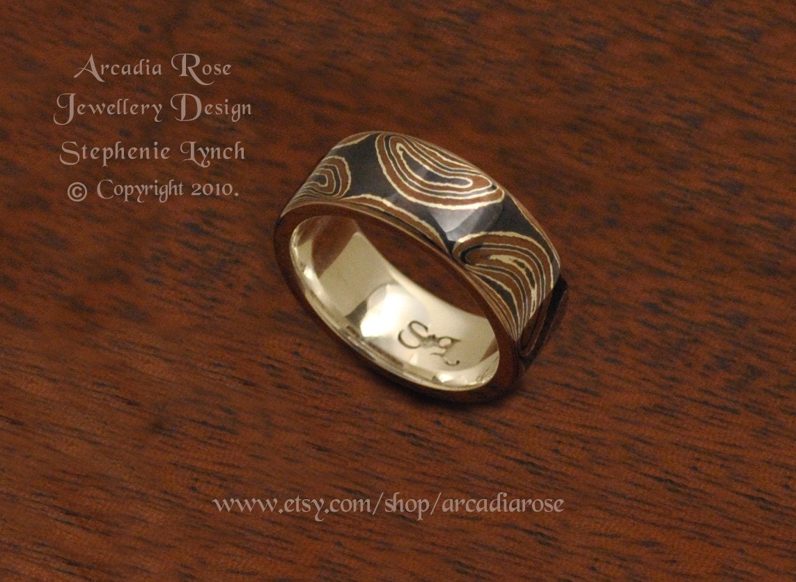 Sale Now On, Mokume Gane Wave Double Ring/Fine Silver Liner by Stephenie Lynch.