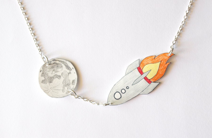 Rocket To The Moon Hand Drawn Necklace - Made To Order