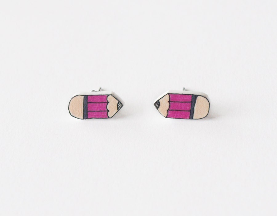 Pencil Stud Earrings in purple - Made To Order