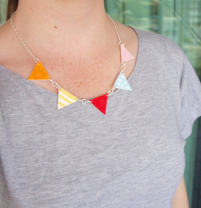 Bunting - Colourful Hand Drawn Necklace - Made To Order