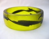 Neon yellow resin bangle bracelet jewelry , wide flat black tape olive oil lemon neon fluro