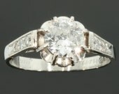 Antique Diamond Engagement Ring Diamond Old Mine Cut Platinum Modern Diamond Ring 1930s ref.12111-0030