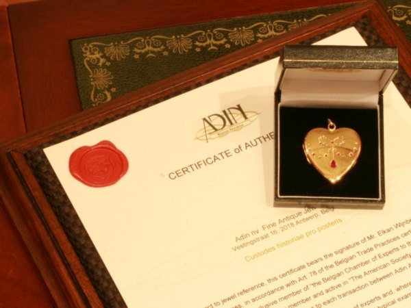 Heart shaped locket ruby diamonds made in France Antique Jewelry