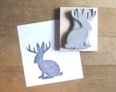 Jackalope Silhouette Hand Carved Stamp