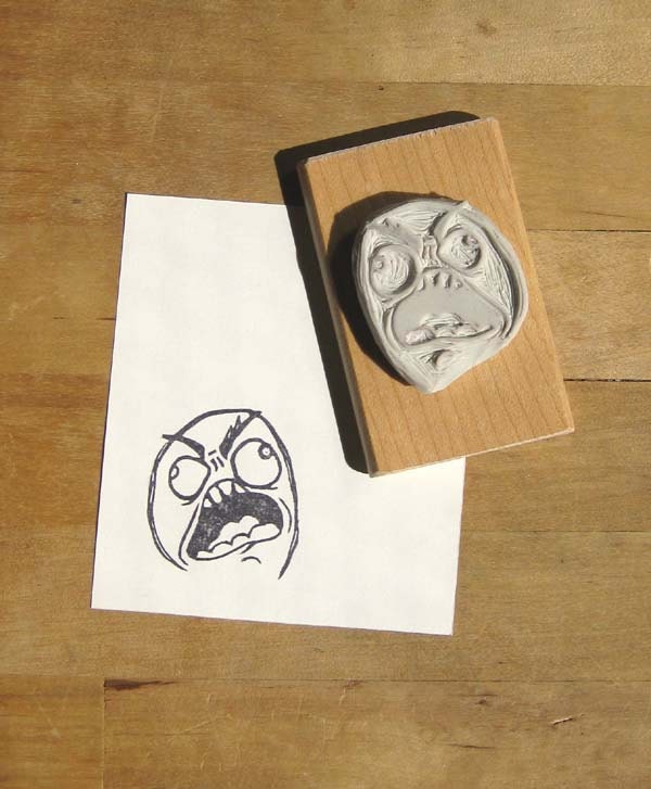 Rage Face Hand Carved Stamp