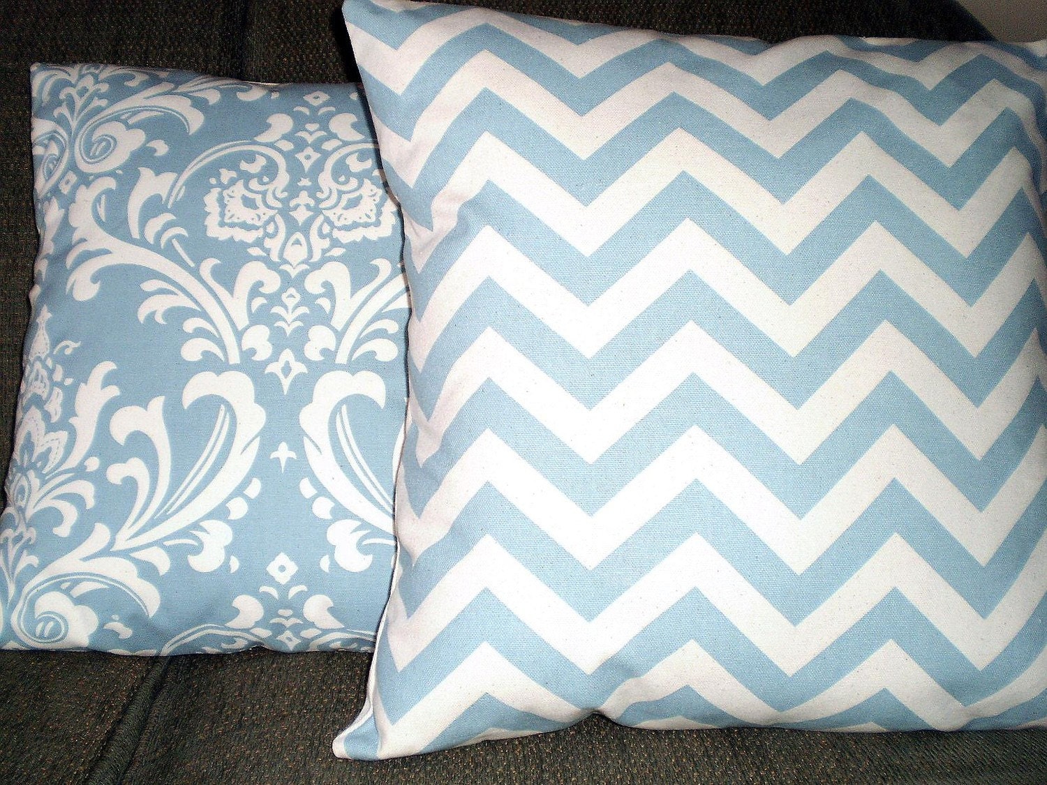 Decorative Pillows Chevron Pillows Accent Pillows Throw Pillow Cushion Covers Blue Natural Cream Zig Zag BOTH SIDES - Pair of Two 18 x 18