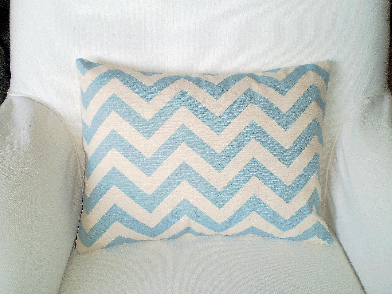 Decorative Pillow Throw Pillow Cushion Cover 12 x 16 Lumbar Village Blue Natural Zig Zag Chevron BOTH SIDES