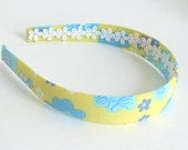 Preppy Girls Lilly Pulitzer Fabric Covered Headband, Pastel Blue and Yellow Fabric Headband Fits Girls and Adults