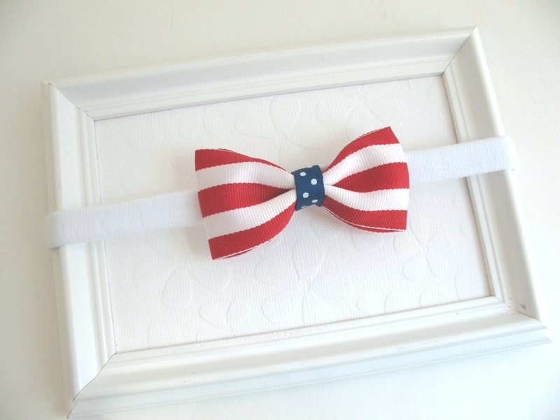 Patriotic Baby Bow Headband  Adorable Red White and Blue American Flag Theme