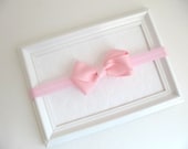 Pastel Pink Baby Bow Headband, Small Boutique Bow on Stretch Headband
