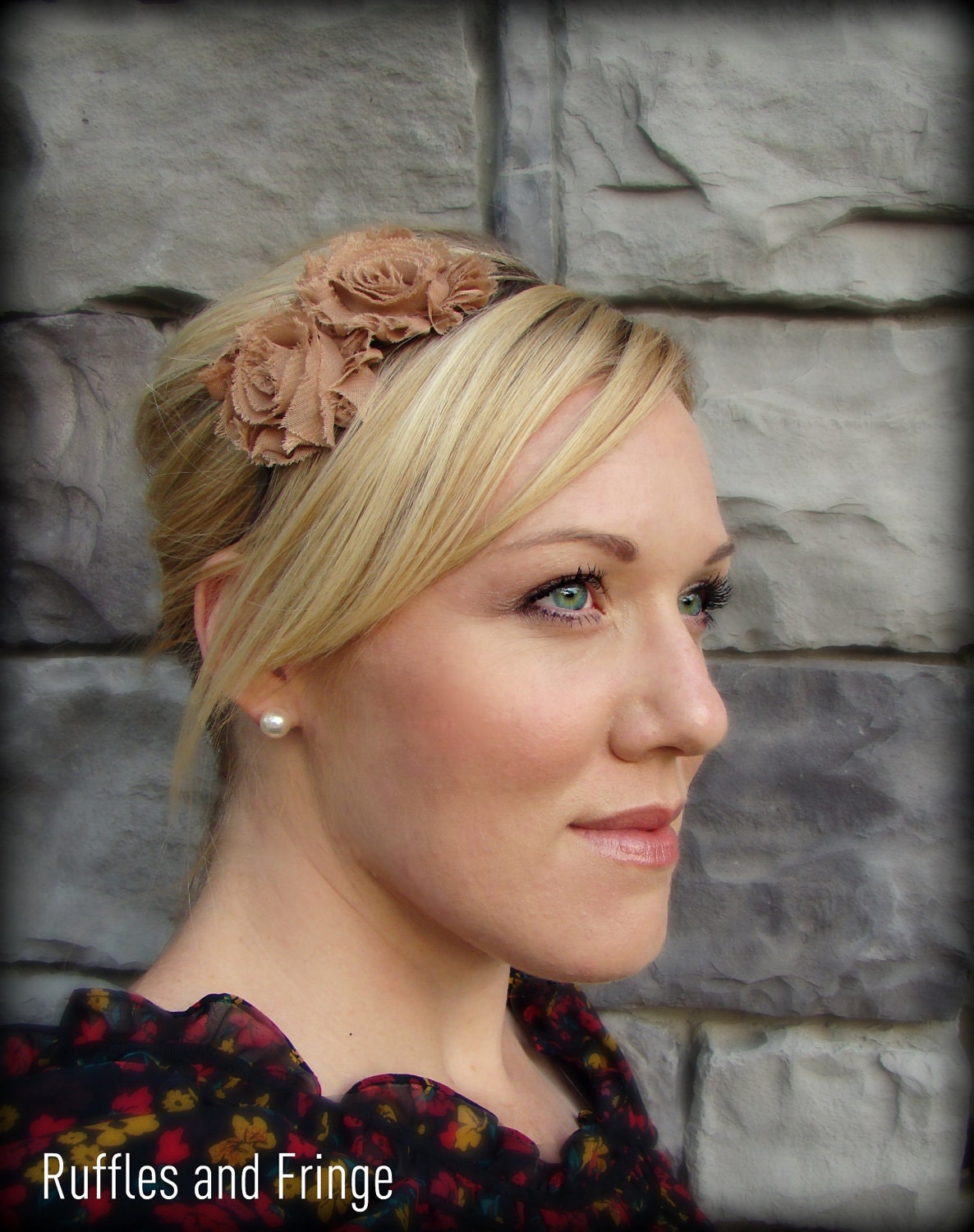 Adult Headband in Butterscotch, Shabby Chic Flower for Girls and Women