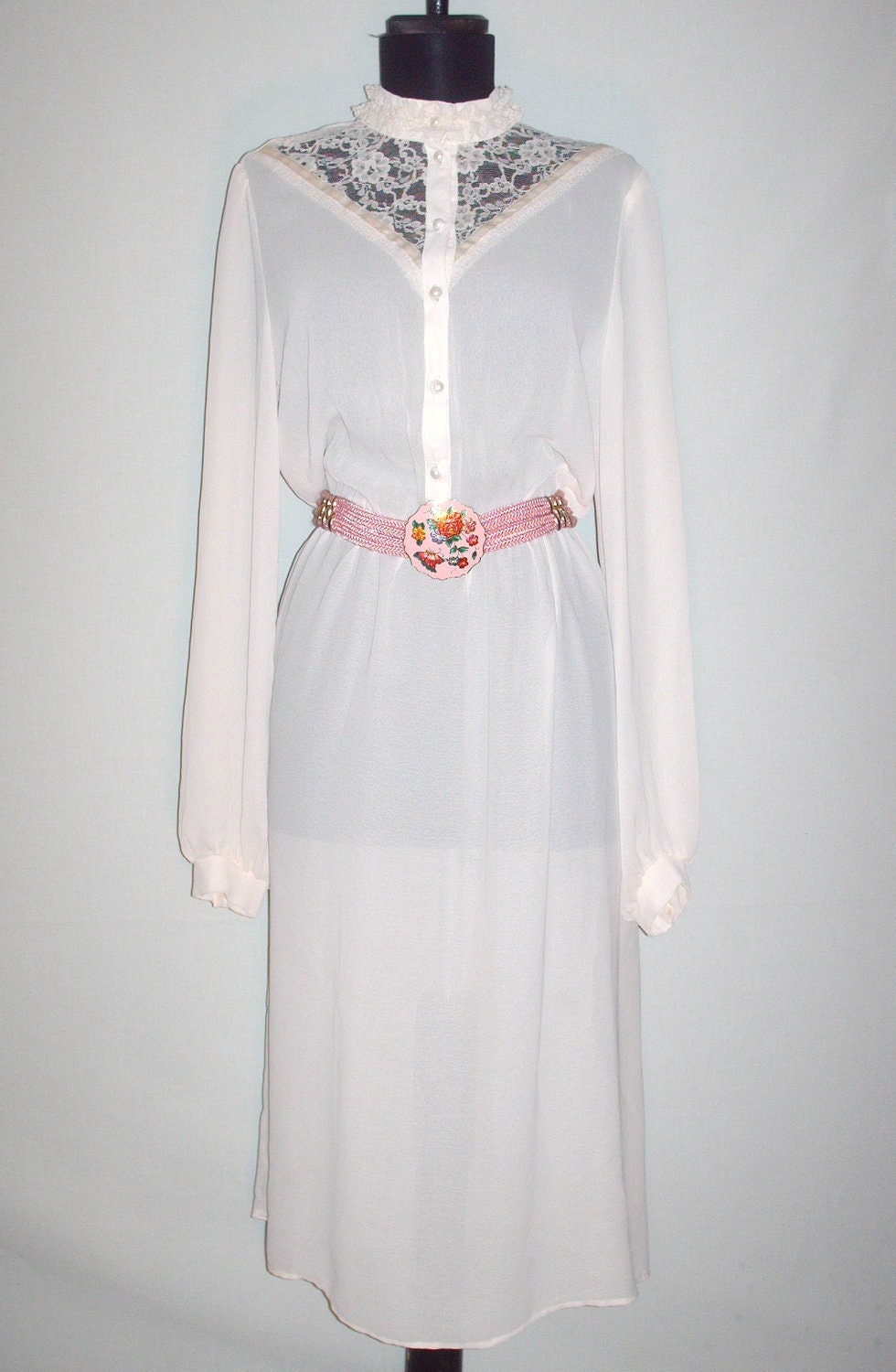 Vintage 1970s Lace Collar Dress