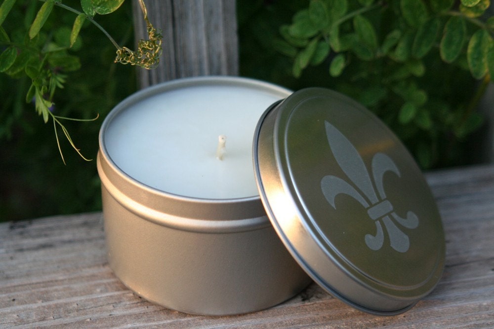 8 oz Soy Fleur de Lis Candle Tin/Any Scent