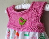Tweet Babydoll Dress with Handknit Merino Wool Bodice and Cotton Print Skirt, 3-9 Months