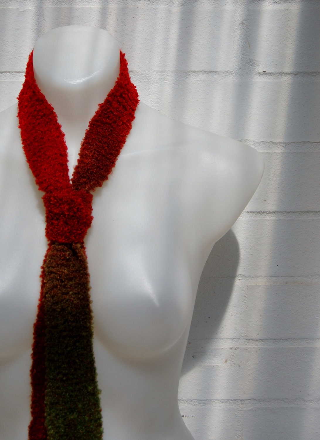 Rusty Red Green Hand Knitted Tie Accessory Scarflet Neckwarmer