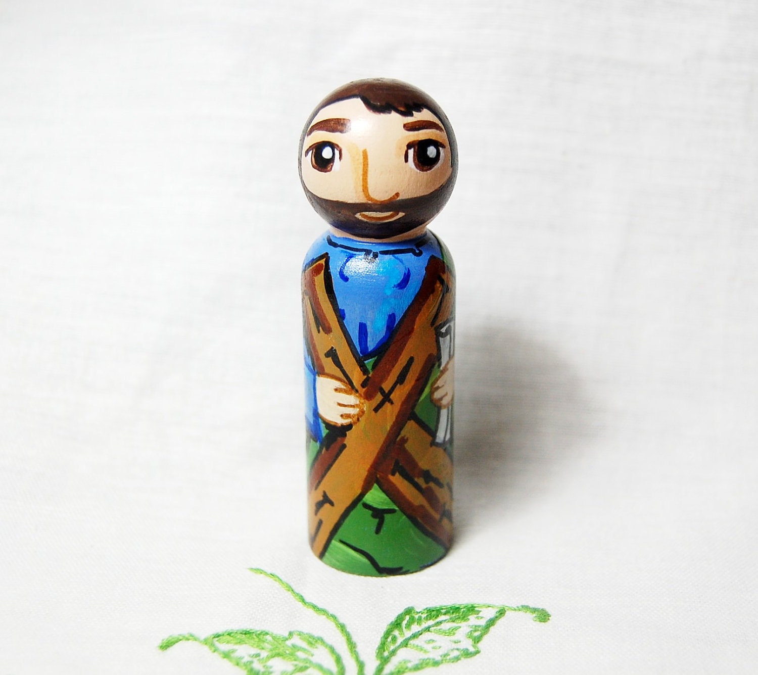 St Andrew the Apostle Toy - Catholic Wooden Saint Doll - Made to Order