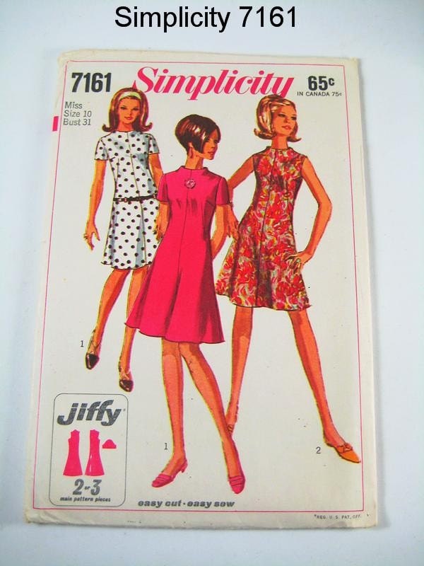 Vintage Dress Pattern - Simplicity 7161 - Vtg 1967 Misses' Retro 60's Mini Dress - SZ 10