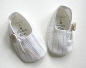 Baby Linen / cotton rainbow Loafers with wooden button - Newborn to 24 months