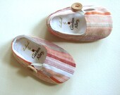 Baby Linen-Cotton  Loafers with wooden button - Padded leather soles