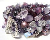 Amethyst Stone Cuff Bracelet February Birthstone Purple Lilac Lavender Beaded Cuff hand knit semi precious stone jewelry