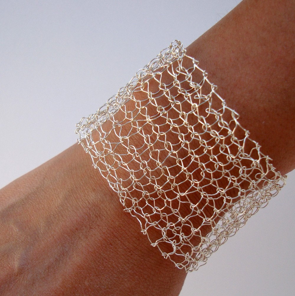 Silver Mesh Cuff Bracelet Lace Knit Simple Delicate Metallic Sexy Wire Knit Jewelry Unique Arm Cuff
