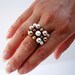 Copper Ivory Pearl Cocktail Ring Large Cluster of Pearls and Crystal Ring Big Wire Knit Jewelry