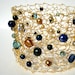 Peacock Bracelet / Gold Wire Lace Cuff / Wedding Bridal Jewelry / Wide Bracelet / teal blue green gold metallic
