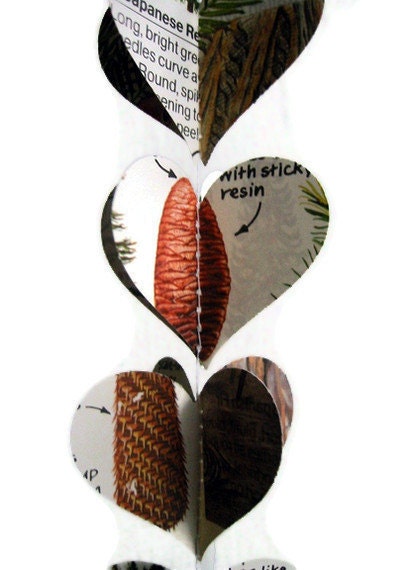 Trees- Heart Garland Paper Decoration- Vintage Field Guide to Trees- Hug A Tree Today