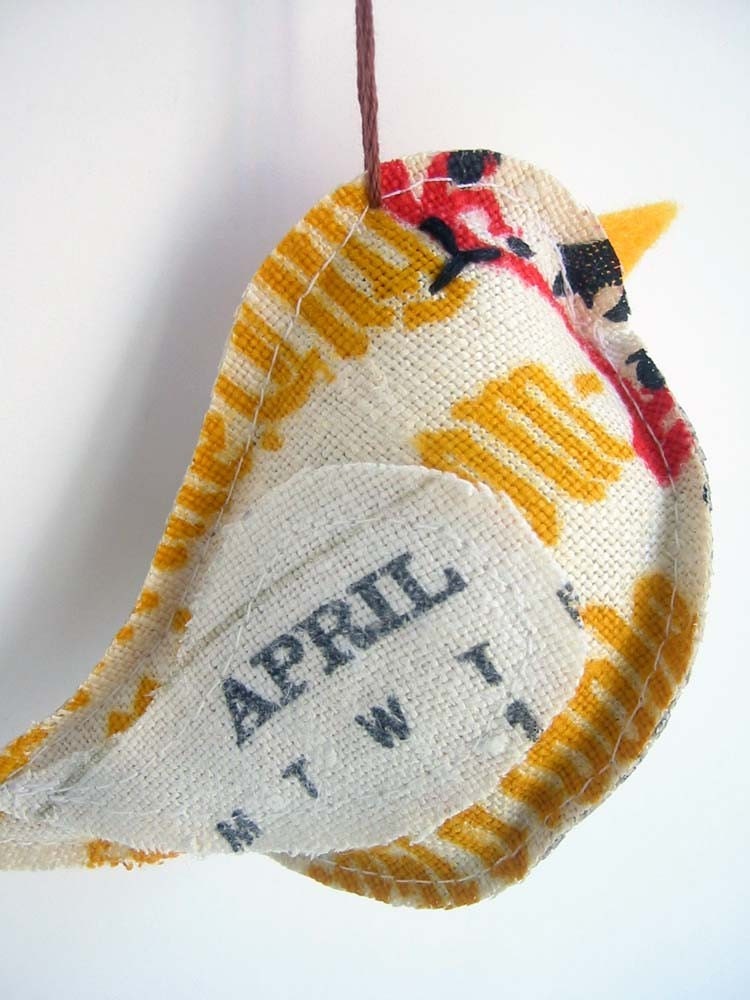 April- Vintage Calendar Tea Towel Bird- Lavender Scented Ornament
