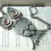 Vintage Large Articulated Owl Necklace with Glass Cabochons Eyes