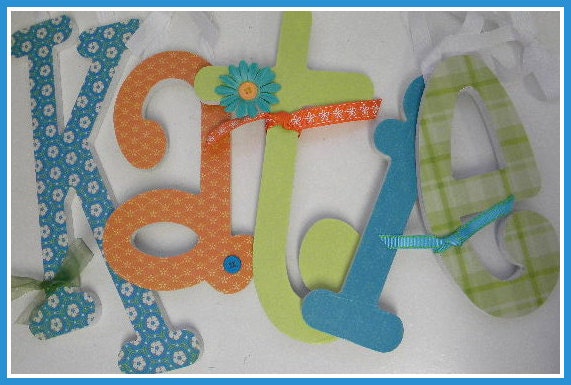 5 Baby Nursery Wall Letters -SET of 5 TEN INCH Whimsical Letters - set of 5