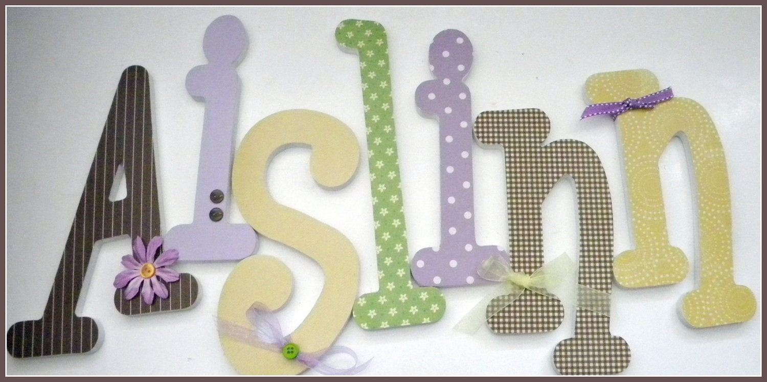 8 Wooden Wall Nursery Letters -EIGHT INCH Whimsical Letters - set of 8