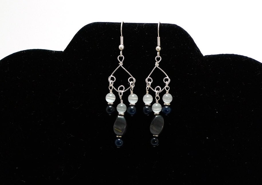 Silver and Grey Fiber Optic Earrings