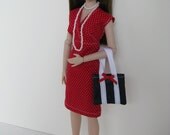 OOAK Red and white dress with hat, purse & necklaces for 13 inch Revlon dolls