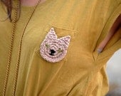 Pretty Kitty Brooch in Khaki Cotton