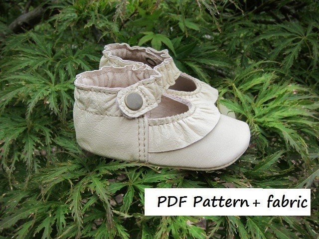 Baby Shoe Pattern Ruffled MaryJane DIY Kit PDF Sewing Pattern with tutorial and leather fabric cutout