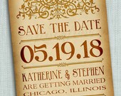 Vintage Style Save the Date Printable Card - Wedding Bridal Announcement Steampunk Il_170x135