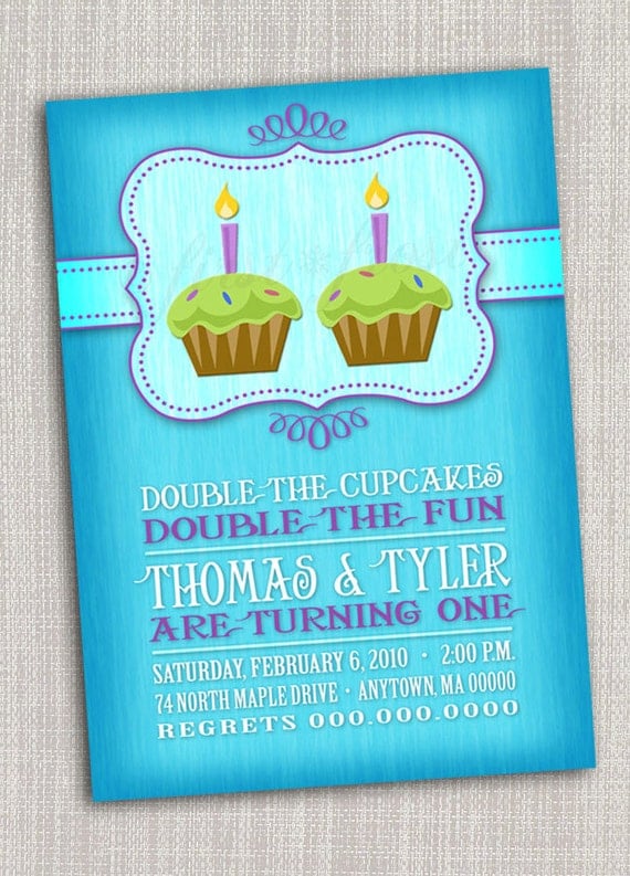 Twins First Birthday Party Invitation - Cupcake, twins, first birthday card Il_570xn