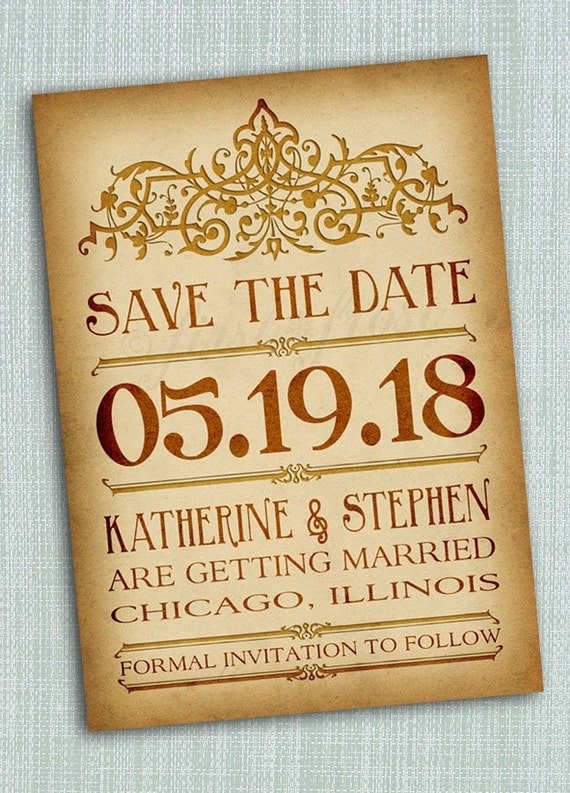 Vintage Style Save the Date Printable Card - Wedding Bridal Announcement Steampunk Il_570xn