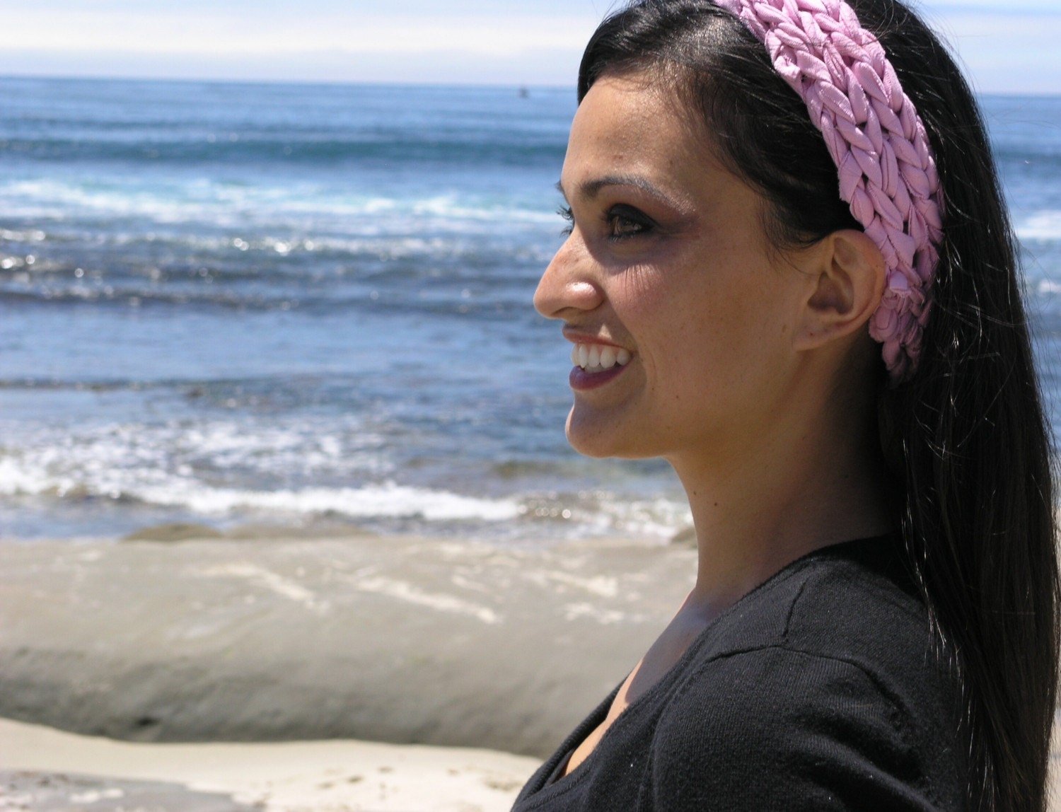 Pink Headband Knit from Recycled Cotton T-Shirt Yarn --- Bubblegum