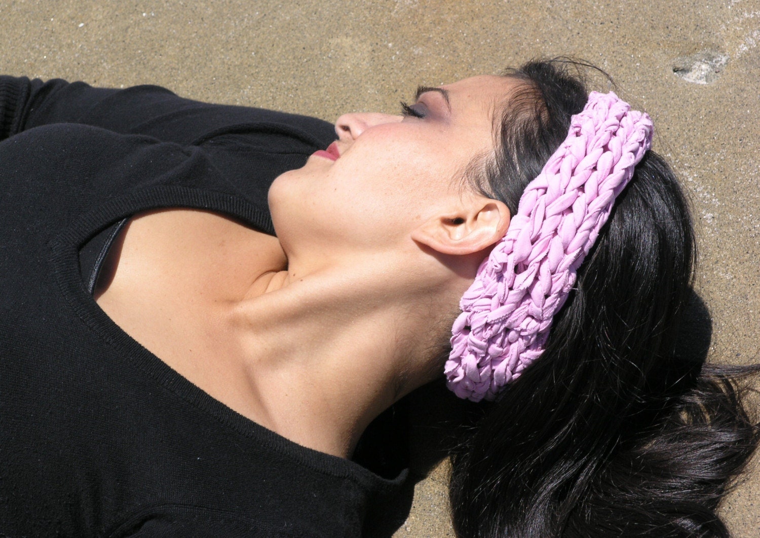 Pink Headband Knit from Recycled Cotton T-Shirt Yarn --- Bubblegum