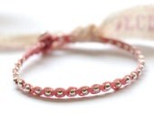 Sterling Silver Friendship bracelet - waxed Irish linen cord -one after the other bracelet in powder pink waxed linen cord