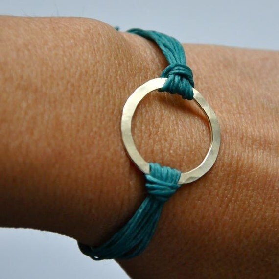 Reserved for STACY Big Karma bracelet with hand hammered sterling silver and waxed Irish linen cord